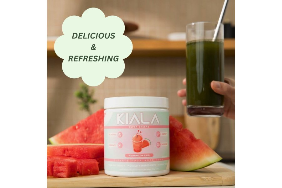 Kiala Nutrition Super Greens - Polvo de verduras orgánicas para reducir la hinchazón, apoyar la salud intestinal, aumentar la inmunidad y la digestión saludable para las mujeres - Apoyo antioxidante - Espirulina - Chlorella - Granizado de sandía - Image 6