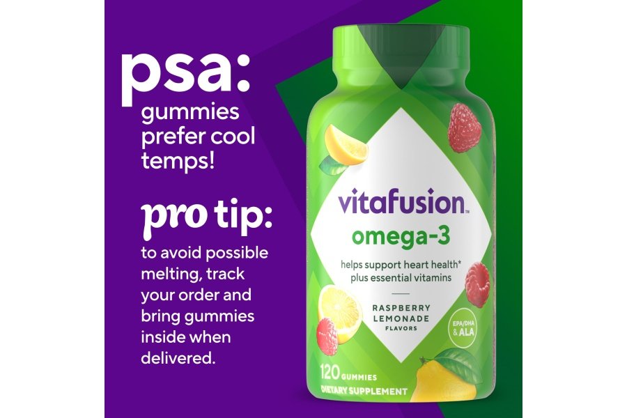 Vitafusion Vitaminas gomosas Omega-3, sabor a limonada de bayas, vitaminas para la salud del corazón (1) con Omega 3 EPA/DHA y vitaminas A, C, D y E, la marca de vitaminas número 1 de Estados Unidos, suministro para 60 días, 120 unidades - Image 8
