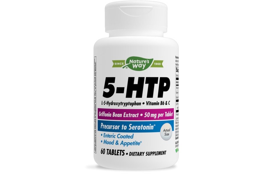 Nature's Way 5-HTP, calma los nervios y apoya el apetito*, L-5-hidroxitriptófano, vitaminas B6 y C, extracto de frijol Griffonia 50 mg por tableta, 60 unidades
