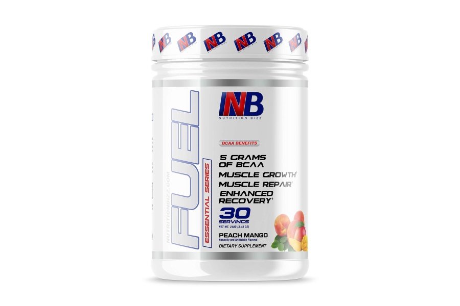 NutritionBizz BCAA en polvo, 0.18 oz de aminoácidos BCAA, bebida de recuperación post-entrenamiento para desarrollo muscular, recuperación y resistencia, 30 porciones (mango melocotón)