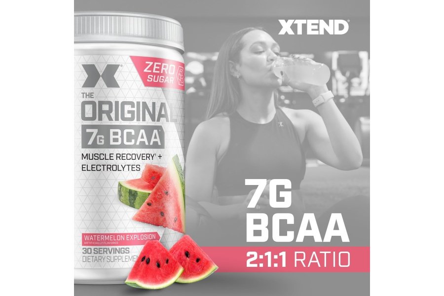 XTEND Original BCAA Powder Sandía Explosion - Bebida de recuperación muscular post-entrenamiento sin azúcar con aminoácidos - 7 g de BCAA para hombres y mujeres - 30 porciones - Image 3