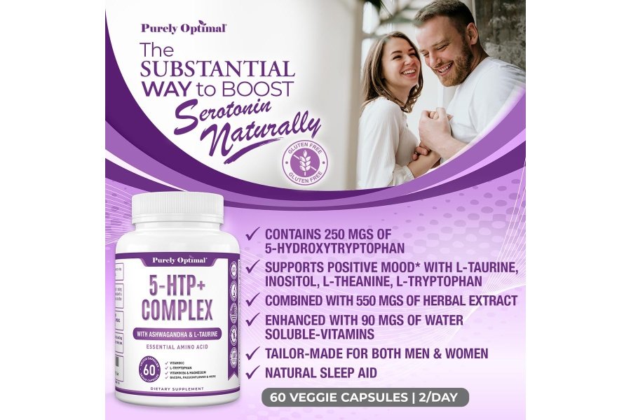 Suplemento Premium 5-HTP Plus 250 mg de fuerza máxima - Ayuda para dormir, mejora el estado de ánimo, promueve la calma y la relajación, apoya el manejo del estrés - Mejorado con vitamina B6, sin gluten, sin OGM, 60 cápsulas vegetales - Image 4