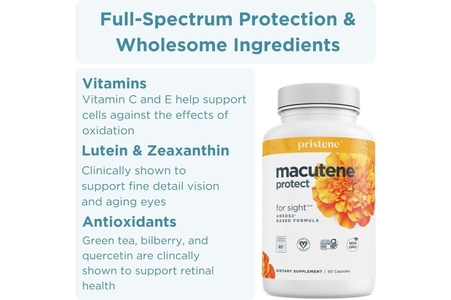 Vitaminas naturales para la salud de los ojos con luteína de zeaxantina de arándano - Suplemento de apoyo macular, fórmula basada en ensayos clínicos AREDS2® más carotenoides quercetina EGCG - Macutene® Protect (60 cápsulas) - Image 3