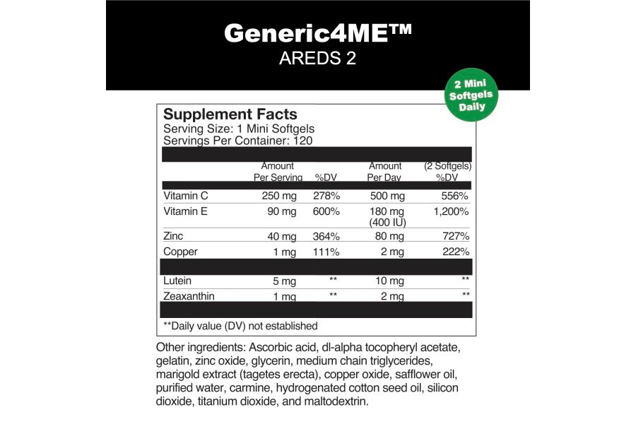 GENERIC4ME AREDS 2 cápsulas blandas, 500 mg de vitamina C, 400 UI de vitamina E, 10 mg de luteína, 2 mg de zeaxantina, 80 mg de zinc, 2 mg de cobre - Apoya la salud ocular - 120 mini cápsulas blandas - Image 5
