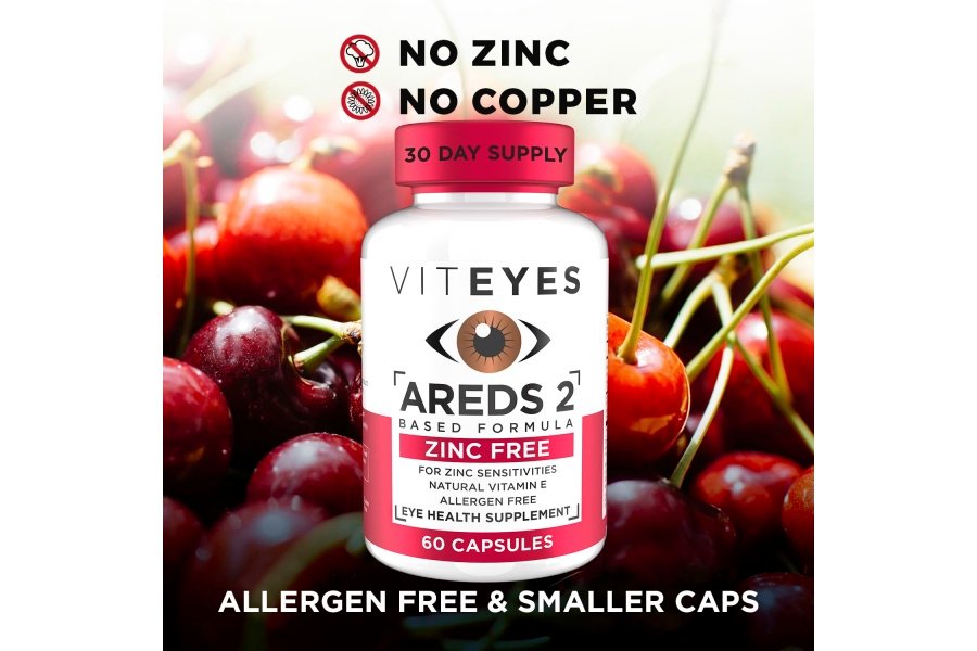 Viteyes AREDS 2 Soporte macular sin zinc, cápsulas naturales sin alérgenos con vitamina E, vitamina C, luteína y zeaxantina, sin zinc, sin cobre, oftalmólogo de confianza, fabricado en los EE. UU., 60 unidades - Image 3