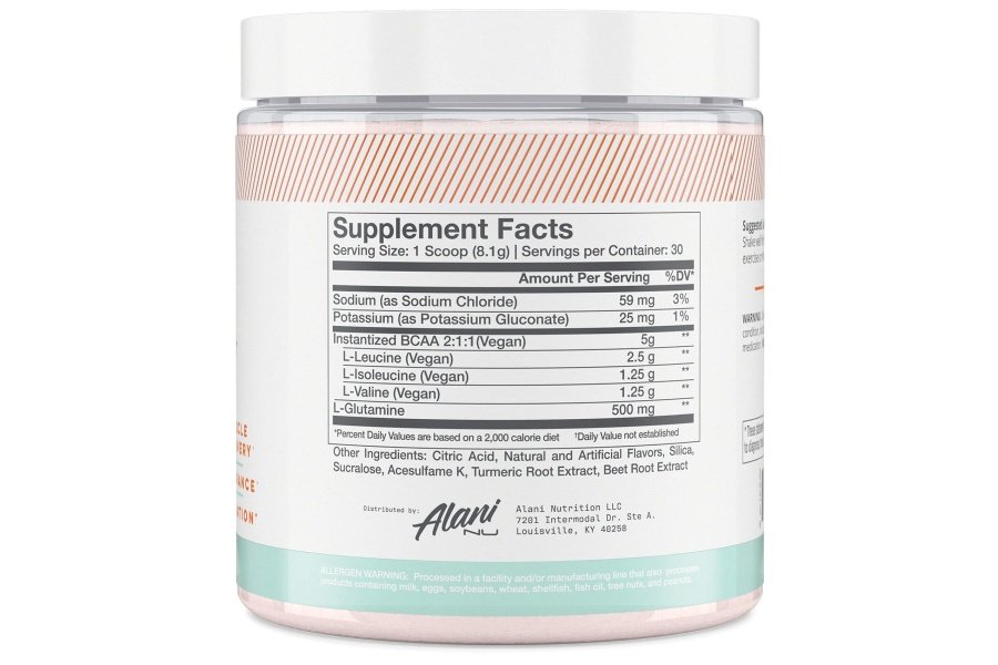 ANILLO MELOCOTÓN AGRIO BCAA de Alani Nu | Aminoácidos esenciales de cadena ramificada | Fórmula 2:1:1 | Suplemento en polvo | Vitaminas para la recuperación muscular después del entrenamiento | 30 porciones - Image 2