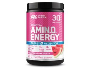 Optimum Nutrition Amino Energy Powder Plus hidratación, con BCAA, electrolitos y cafeína, toque de sandía, 30 porciones (el embalaje puede variar)