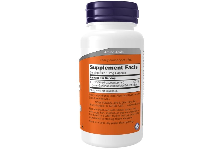 NOW Suplementos, 5-HTP (5-hidroxitriptófano) 100 mg, soporte para neurotransmisores*, 60 cápsulas vegetales - Image 2
