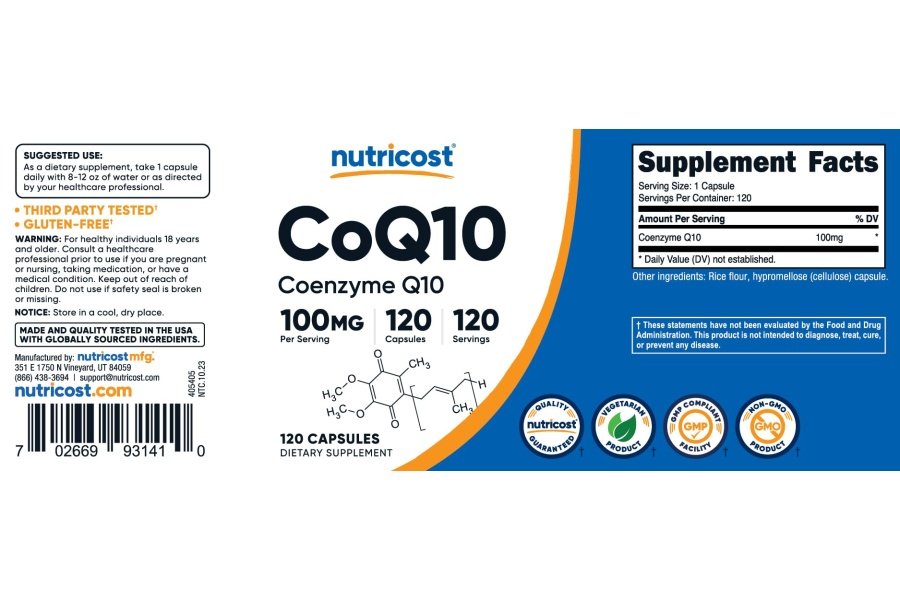 Nutricost CoQ10 100 mg, 120 cápsulas vegetarianas, 120 porciones - alta absorción, vegetariano, sin OGM, coenzima Q10 - Image 6