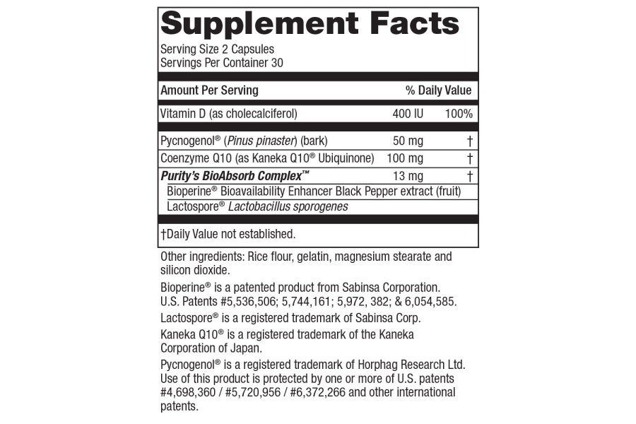 Purity Products Pycnogenol + CoQ10 Super Fórmula Kaneka Q10 fabricado en EE. UU. - Apoya la salud cardíaca + circulatoria, cerebro saludable y función inmune - Ayuda a mantener ojos y piel saludables - 60 cápsulas - Image 2