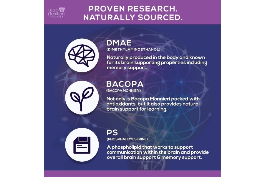 Suplementos cerebrales para la memoria y el enfoque - Nootrópico para la concentración, apoyo cognitivo y de claridad mental, DMAE Bacopa, fosfatidilserina, vitaminas para la salud del refuerzo cerebral B12, B6, C, E - 120 cápsulas - Image 6