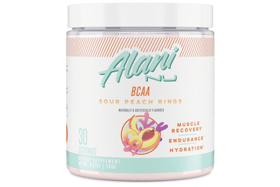 ANILLO MELOCOTÓN AGRIO BCAA de Alani Nu | Aminoácidos esenciales de cadena ramificada | Fórmula 2:1:1 | Suplemento en polvo | Vitaminas para la recuperación muscular después del entrenamiento | 30 porciones