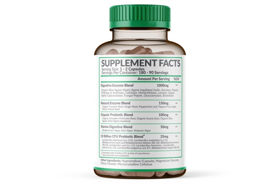 Wholesome Wellness Enzimas digestivas 1000 mg más suplemento de prebióticos y probióticos, 180 cápsulas, fórmula vegana orgánica a base de plantas para digestión y lactosa con amilasa y bromelina, suministro de 3 a 6 meses - Image 2