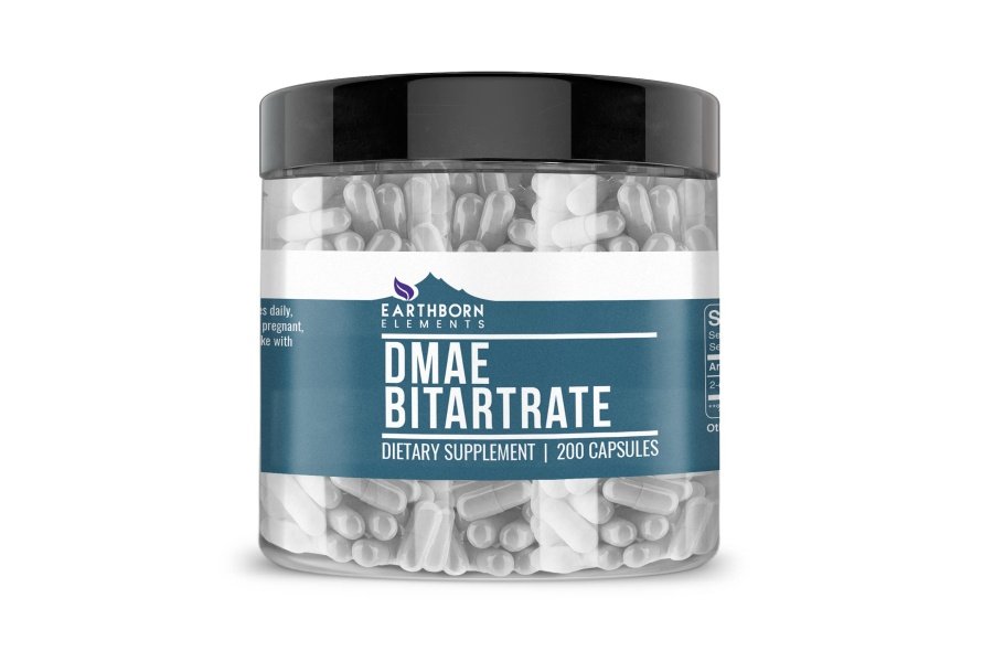 Earthborn Elements DMAE Bitartrato 200 cápsulas, puro y sin diluir, sin aditivos