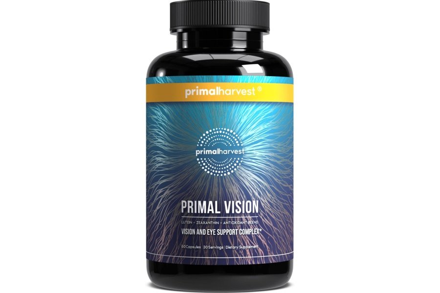 Primal Harvest Vision and Eye Support Complex con luteína, zeaxantina más vitamina E, extracto de arándano y extracto de arándano para la salud ocular general para hombres y mujeres, 60 cápsulas