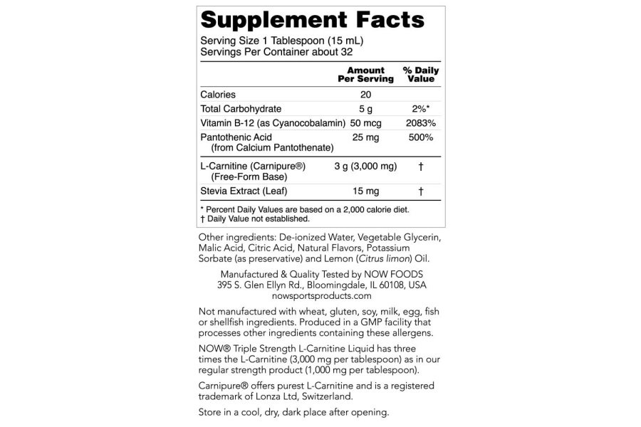 Now Sports - L-carnitina líquida (sabor cítrico) 3000 mg - 16 oz. onzas (473 ml) por - Image 2