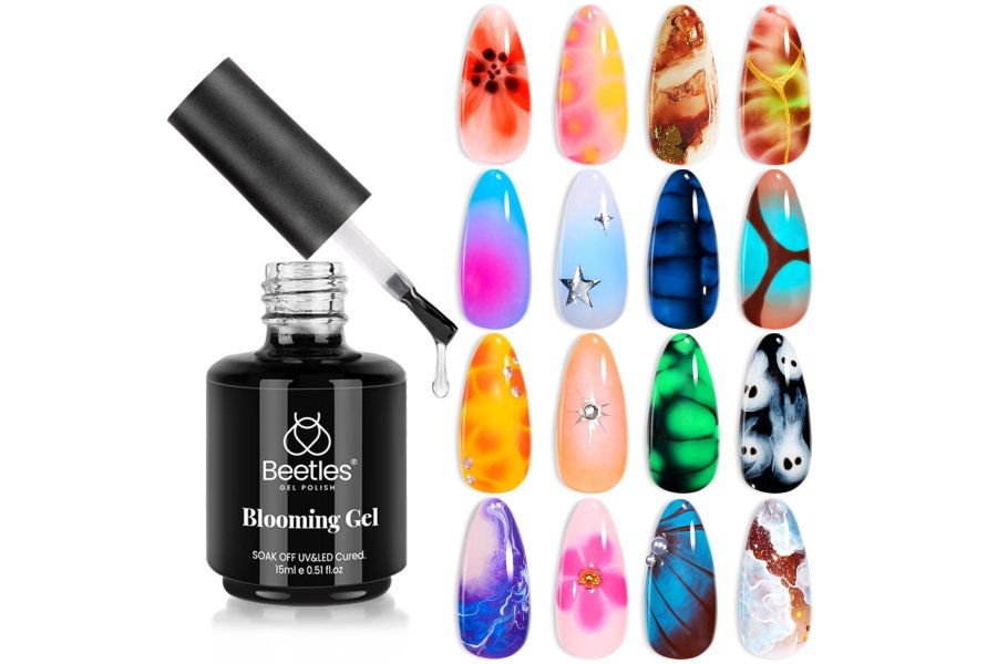 Beetles Nail Blooming Gel 15ml Esmalte de gel en flor transparente con luz ultravioleta para efecto de extensión Mármol Piedra natural Acuarela Estampado floral Soak off Nail Gel Diy Nail Art Design Manicura Regalo para mujeres