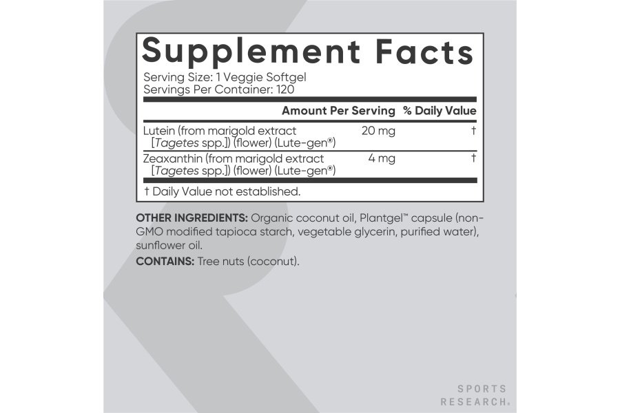 Cápsulas de luteína y zeaxantina Sports Research® - Suplemento de apoyo a la salud ocular elaborado con Lute-Gen® y aceite de coco orgánico - Apto para veganos y verificado sin OGM - 120 cápsulas blandas vegetales - Image 3