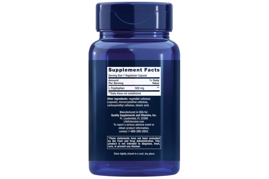 Life Extension L-Triptófano 500 mg – Suplemento de L-Triptófano para un sueño saludable y apoyo a la respuesta al estrés – Sin gluten, sin OGM, vegetariano – 90 cápsulas - Image 2