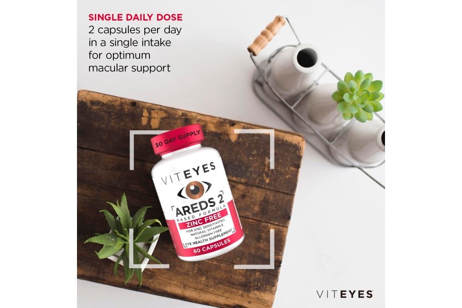Viteyes AREDS 2 Soporte macular sin zinc, cápsulas naturales sin alérgenos con vitamina E, vitamina C, luteína y zeaxantina, sin zinc, sin cobre, oftalmólogo de confianza, fabricado en los EE. UU., 60 unidades - Image 4
