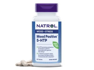Natrol Mood Positive 5-HTP 50 mg con L-teanina, vitamina B6, vitamina B12 y folato, suplemento dietético que ayuda a mantener un estado de ánimo positivo, 50 tabletas, suministro para 25 a 50 días