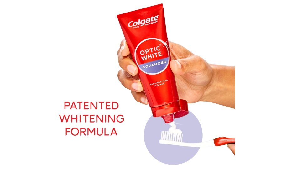 Colgate Optic White Pasta dental avanzada con peróxido de hidrógeno, paquete de pasta dental blanqueadora de dientes, fórmula segura para esmalte, ayuda a eliminar manchas de té, café y vino, blanco brillante, paquete de 3, 3.2 oz - Image 5
