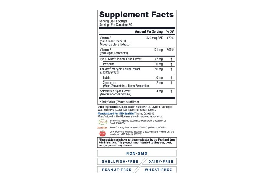 1MD Nutrition VisionMD Eye Vitamin CARMIS - Suplemento ocular para adultos - con OptiLut luteína y zeaxantina - Apoya el cuidado de la salud de la visión, la tensión ocular diaria y el ojo seco ocasional - 30 cápsulas blandas - Image 4