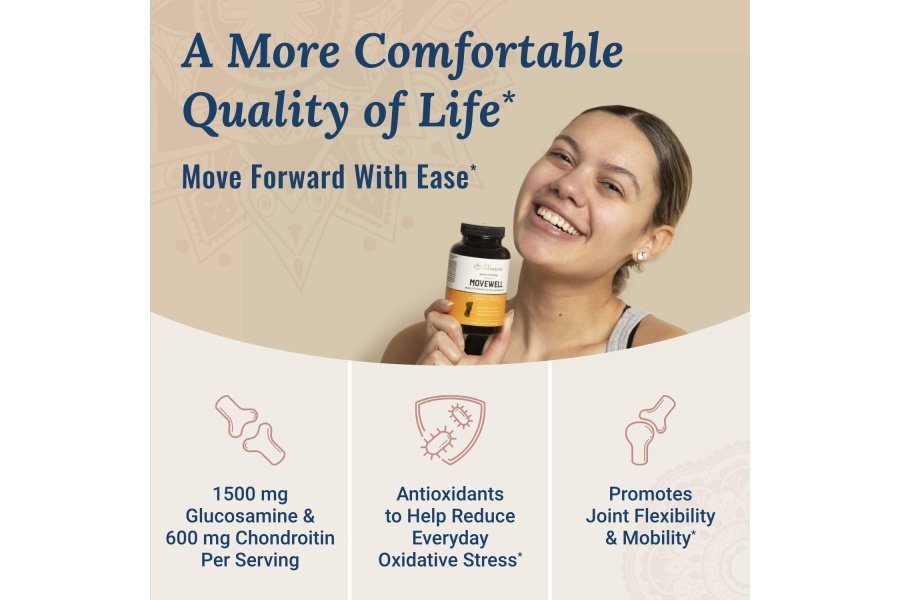 Viva conscientemente glucosamina, condroitina con MSM, ácido hialurónico y más: suplemento para la salud de las articulaciones MoveWell - Image 2