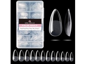 UNA GELLA Gel de almendras x puntas de uñas, 504 puntas de uñas postizas transparentes pregrabadas en forma de almendra media, 12 tamaños de cobertura completa, extensiones de uñas de acrílico suave, sin curva C, regalo para bricolaje en casa