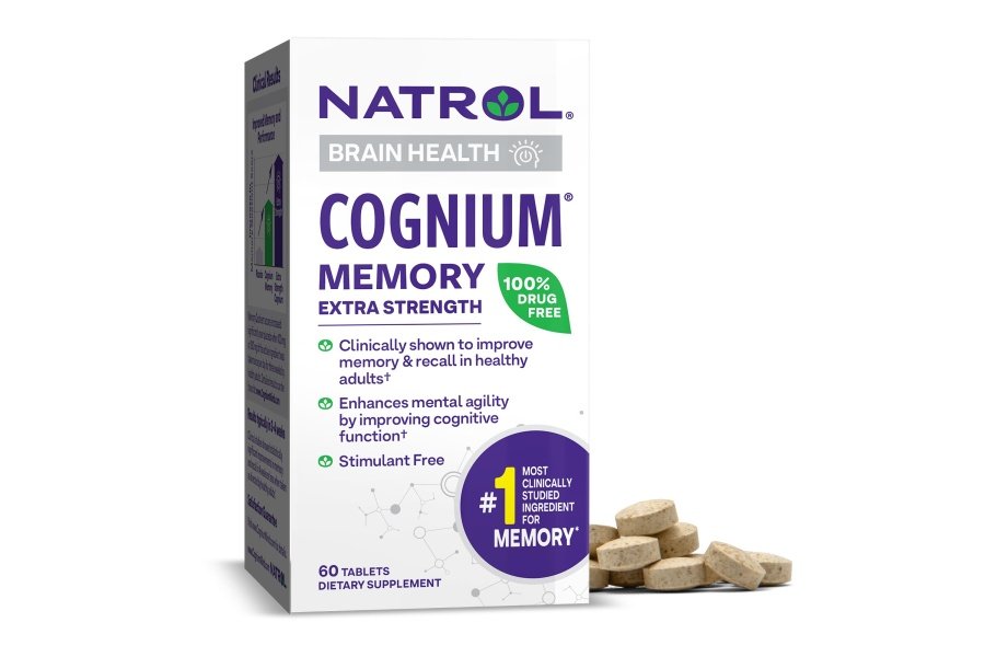 Natrol Cognium Memory Hidrolizado de proteína de seda extra fuerte 200 mg, suplemento dietético para la salud cerebral y apoyo a la memoria, 60 tabletas, suministro para 30 días