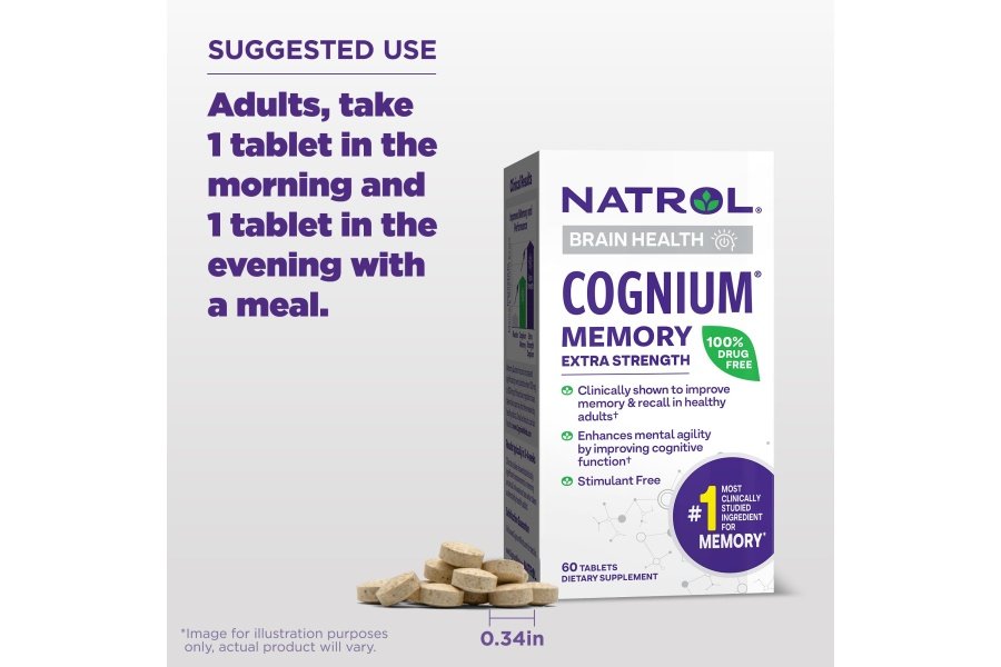 Natrol Cognium Memory Hidrolizado de proteína de seda extra fuerte 200 mg, suplemento dietético para la salud cerebral y apoyo a la memoria, 60 tabletas, suministro para 30 días - Image 6