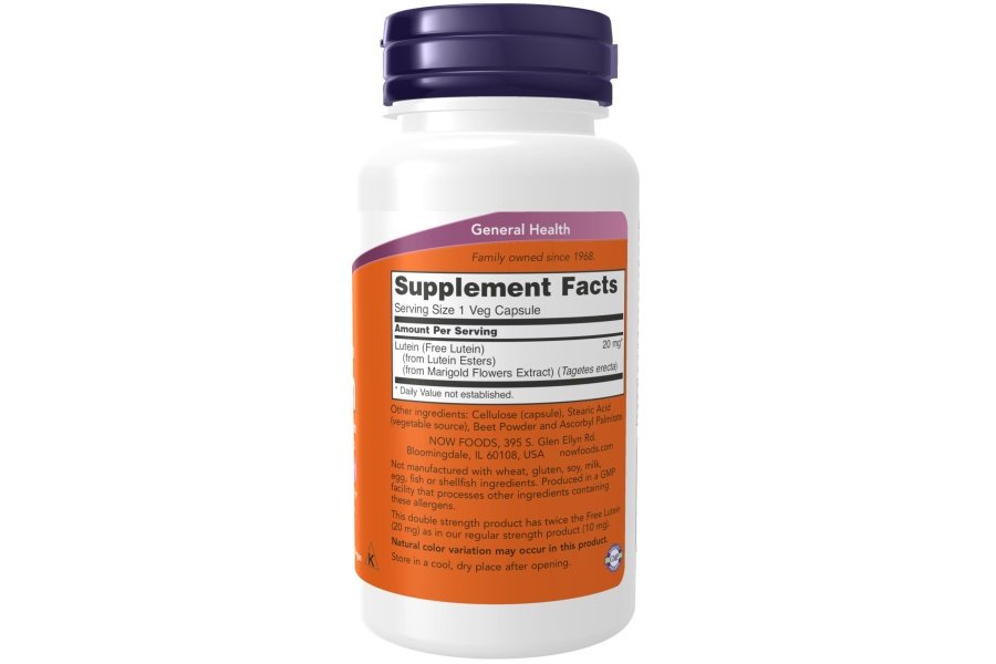 NOW Suplementos, luteína 20 mg con 20 mg de luteína libre de ésteres de luteína, 90 cápsulas vegetales - Image 2
