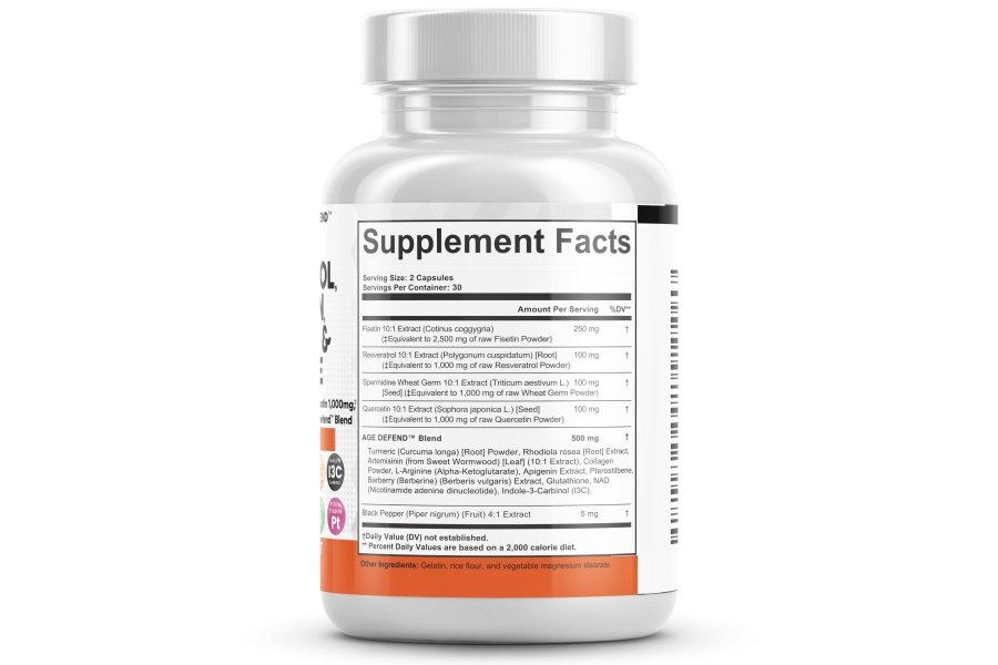 Clean Nutraceuticals Fisetina 2500 mg Quercetina 1000 mg Resveratrol 1000 mg con espermidina Extracto de germen de trigo 1000 mg - Suplemento de salud para adultos Longevidad con berberina, colágeno, rodiola, apigenina - Image 6