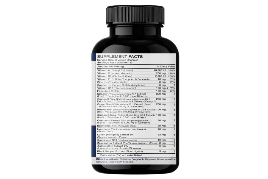 Suplementos de luteína y zeaxantina - Vitaminas para la salud ocular - Astaxantina, Omega 3, resveratrol, arándano, licopeno, quercetina, ginkgo biloba, vitamina D - Fórmula avanzada de apoyo ocular y visión saludable - Image 9