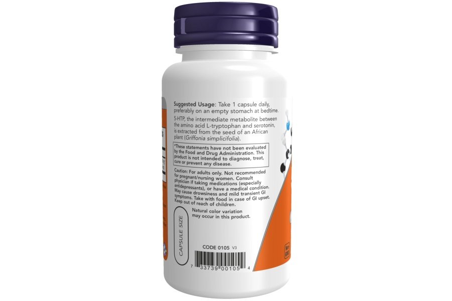 NOW Suplementos, 5-HTP (5-hidroxitriptófano) 100 mg, soporte para neurotransmisores*, 60 cápsulas vegetales - Image 3