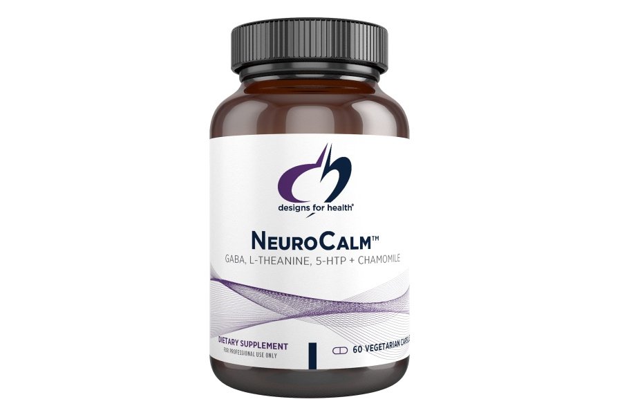 Designs for Health NeuroCalm - Suplemento 5HTP GABA L-teanina para respuesta al estrés - B12 metilado, vitamina B6, taurina, manzanilla y magnesio Suplemento para apoyo del estado de ánimo (60 cápsulas veganas)