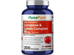 NusaPure Complejo de licopeno y luteína 60 mg por cápsula, 200 cápsulas vegetales (sin OGM, vegano)