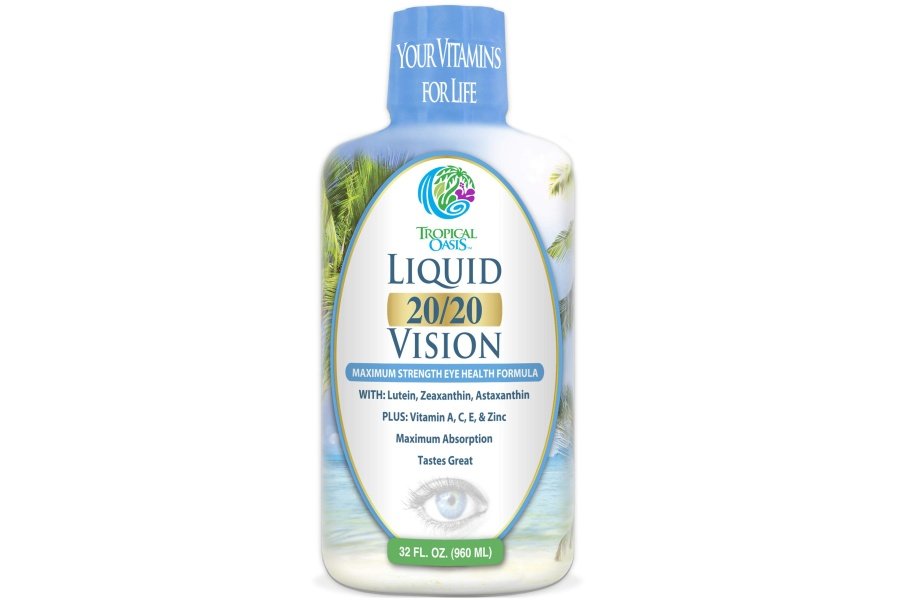 Líquido 20/20 Vision - Fórmula de vitaminas para los ojos con 20 mg de luteína, 4 mg de zeaxantina, 4 mg de astaxantina para apoyo a la visión - Absorción máxima - Gran sabor y sin pastillas para tragar - 32 porciones, 32 oz
