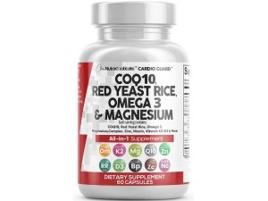 COQ10 200 mg Arroz de levadura roja 3000 mg Omega 3 3000 mg Complejo de magnesio 500 mg Niacina Zinc Vitamina K2 D3 - Vitaminas de apoyo a la salud del corazón para mujeres y hombres con vitamina B3, coenzima Q10-60 Ct