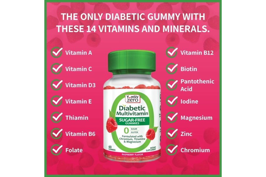 Gomitas multivitamínicas YumVs de YUM-V | Suplemento vitamínico sin azúcar para mujeres y hombres | Cromo, Tiamina y Magnesio | Masticables naturales con sabor a frambuesa, 60 unidades, (paquete de 2) - Image 4