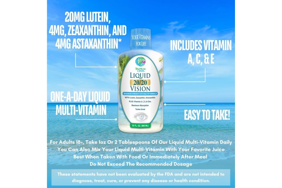 Líquido 20/20 Vision - Fórmula de vitaminas para los ojos con 20 mg de luteína, 4 mg de zeaxantina, 4 mg de astaxantina para apoyo a la visión - Absorción máxima - Gran sabor y sin pastillas para tragar - 32 porciones, 32 oz - Image 4