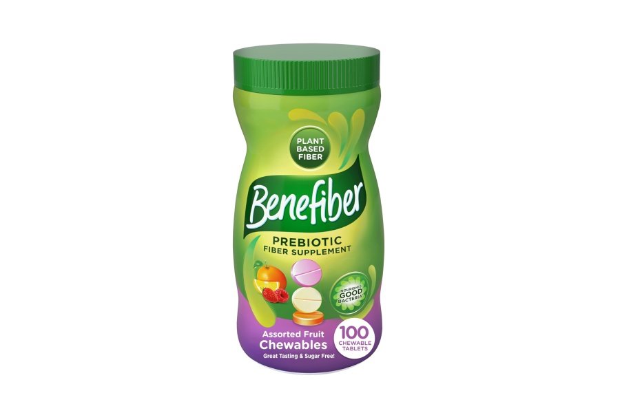 Benefiber Tabletas masticables de suplemento de fibra prebiótica para la salud digestiva, sabores de frutas variados, 100 unidades