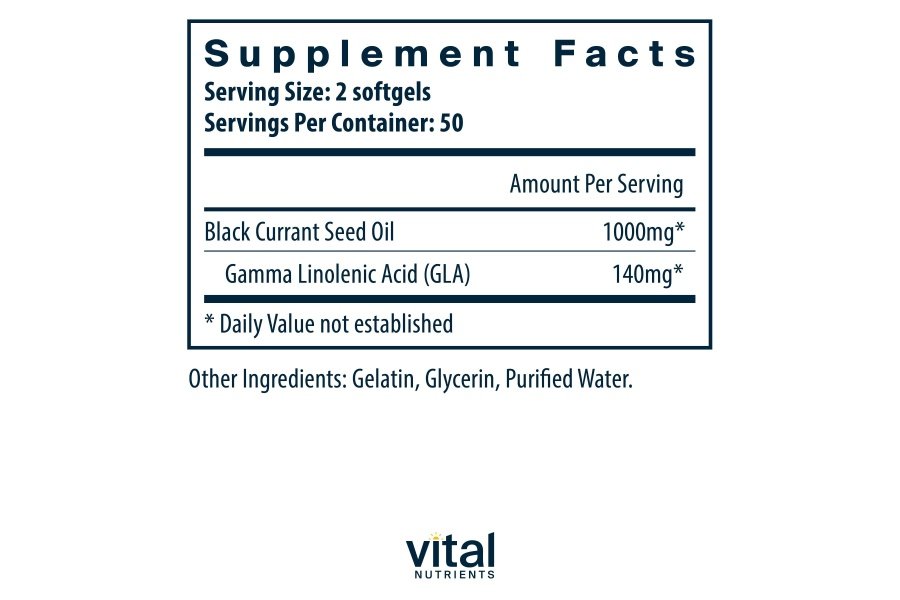 Vital Nutrients - Aceite de semilla de grosella negra - Ácido graso esencial Omega 6 - Contiene ácido gamma linolénico (GLA) - Soporte para la función de cartílago, articulaciones y nervios - 100 cápsulas blandas por botella - Image 2