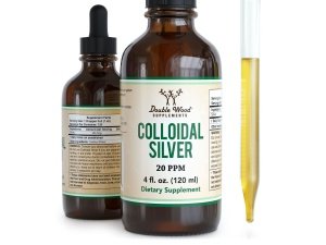 Líquido de plata coloidal 20 PPM - 4 onzas líquidas (Plata coloidal con cuentagotas) 99,9 % puro, sin gluten, sin OGM de Double Wood Supplements
