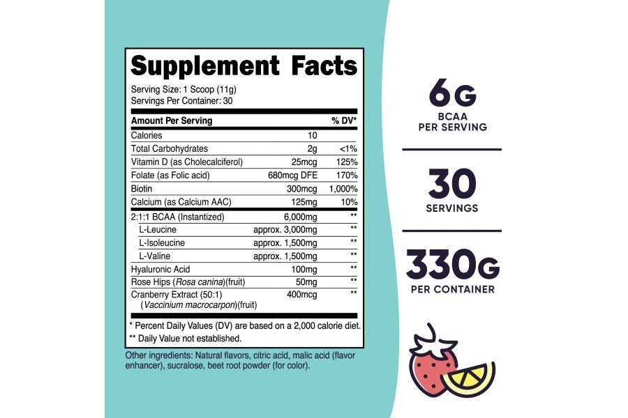Nutricost BCAA para mujeres (limonada de fresa, 30 porciones) - Formulado específicamente para mujeres - Sin OGM y sin gluten - Image 2