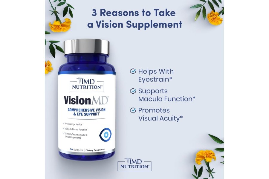 1MD Nutrition VisionMD Eye Vitamin CARMIS - Suplemento ocular para adultos - con OptiLut luteína y zeaxantina - Apoya el cuidado de la salud de la visión, la tensión ocular diaria y el ojo seco ocasional - 30 cápsulas blandas - Image 2