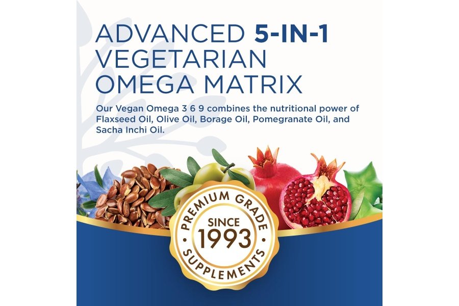 Purity Products Omega 3-6-9 Fórmula Omega vegana y vegetariana - Complejo de ácidos grasos esenciales "5 en 1" - Omega 3 6 9 ácidos grasos esenciales (EFA) científicamente formulados a base de plantas - de (60) - Image 5