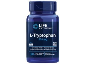 Life Extension L-Triptófano 500 mg – Suplemento de L-Triptófano para un sueño saludable y apoyo a la respuesta al estrés – Sin gluten, sin OGM, vegetariano – 90 cápsulas