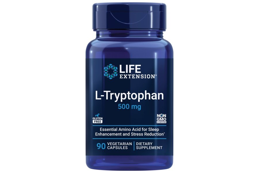 Life Extension L-Triptófano 500 mg – Suplemento de L-Triptófano para un sueño saludable y apoyo a la respuesta al estrés – Sin gluten, sin OGM, vegetariano – 90 cápsulas