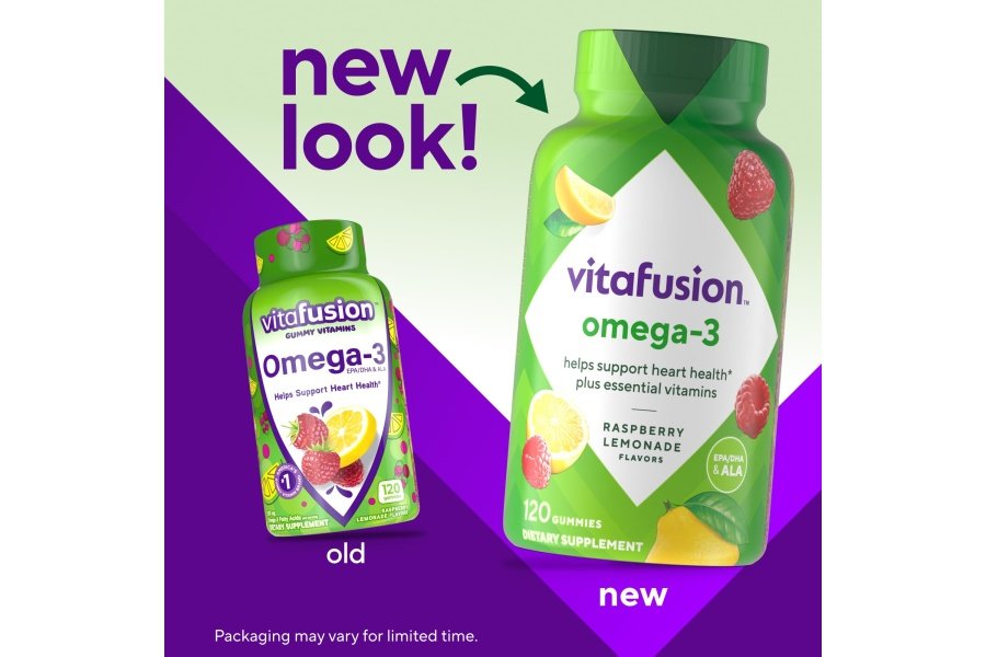 Vitafusion Vitaminas gomosas Omega-3, sabor a limonada de bayas, vitaminas para la salud del corazón (1) con Omega 3 EPA/DHA y vitaminas A, C, D y E, la marca de vitaminas número 1 de Estados Unidos, suministro para 60 días, 120 unidades - Image 2